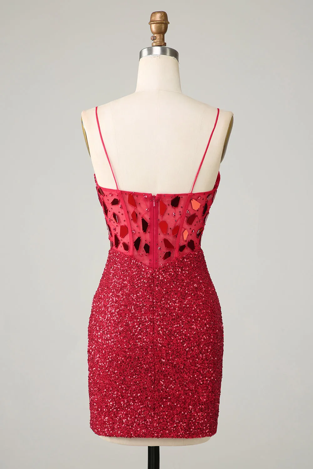 Cute Red Bodycon Sequin V Neck Straps Short Cocktail Dresses Homecoming Dresses Sparkly