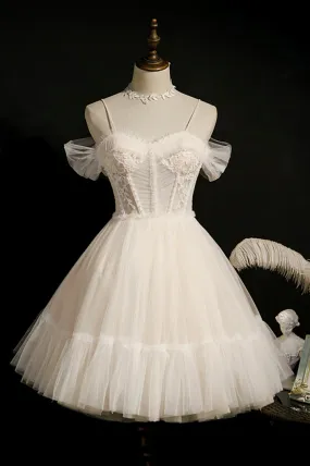 Cute Spaghetti Strap Lace Short Party Dresses A-Line Evening Dresses Homecoming Dresses