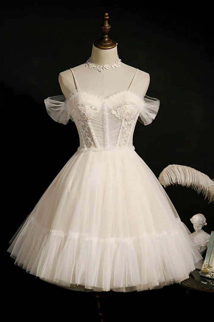 Cute Spaghetti Strap Lace Short Party Dresses A-Line Evening Dresses Homecoming Dresses