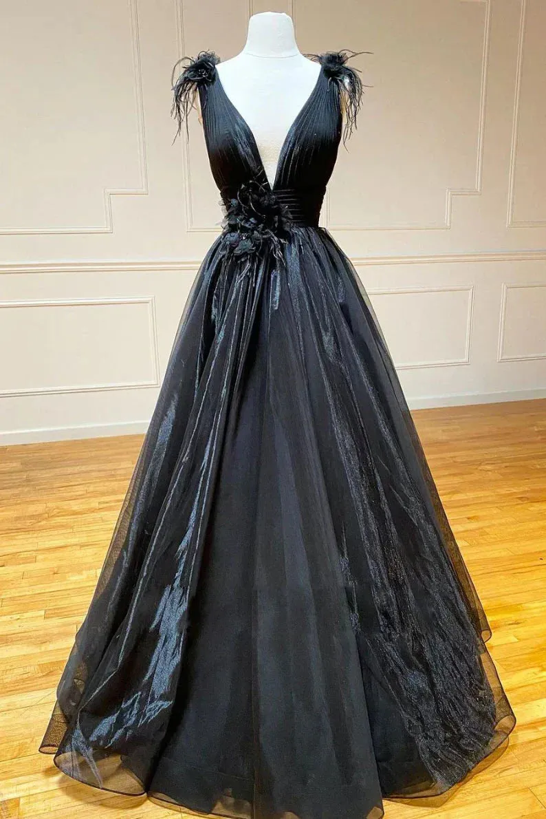 Deep V Neck Pink Princess Prom Dresses Elegant Evening Dresses Organza