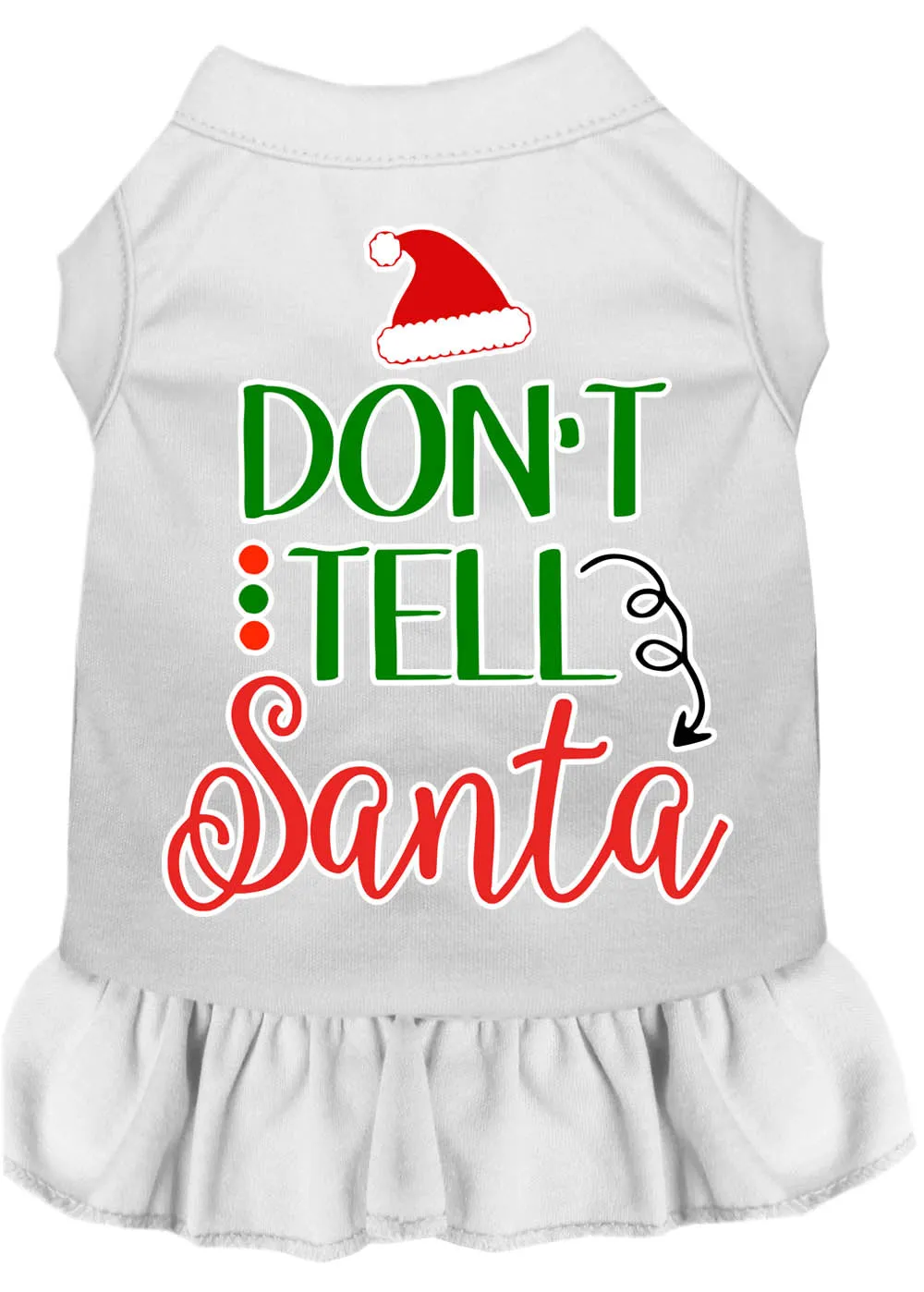 Don't Tell Santa Screen Print Dog Dress White Xl