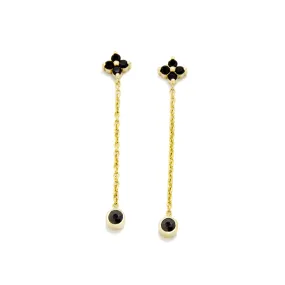 EG2249A Gold Tassel Earrings with Flower-Shaped Onyx Stones
