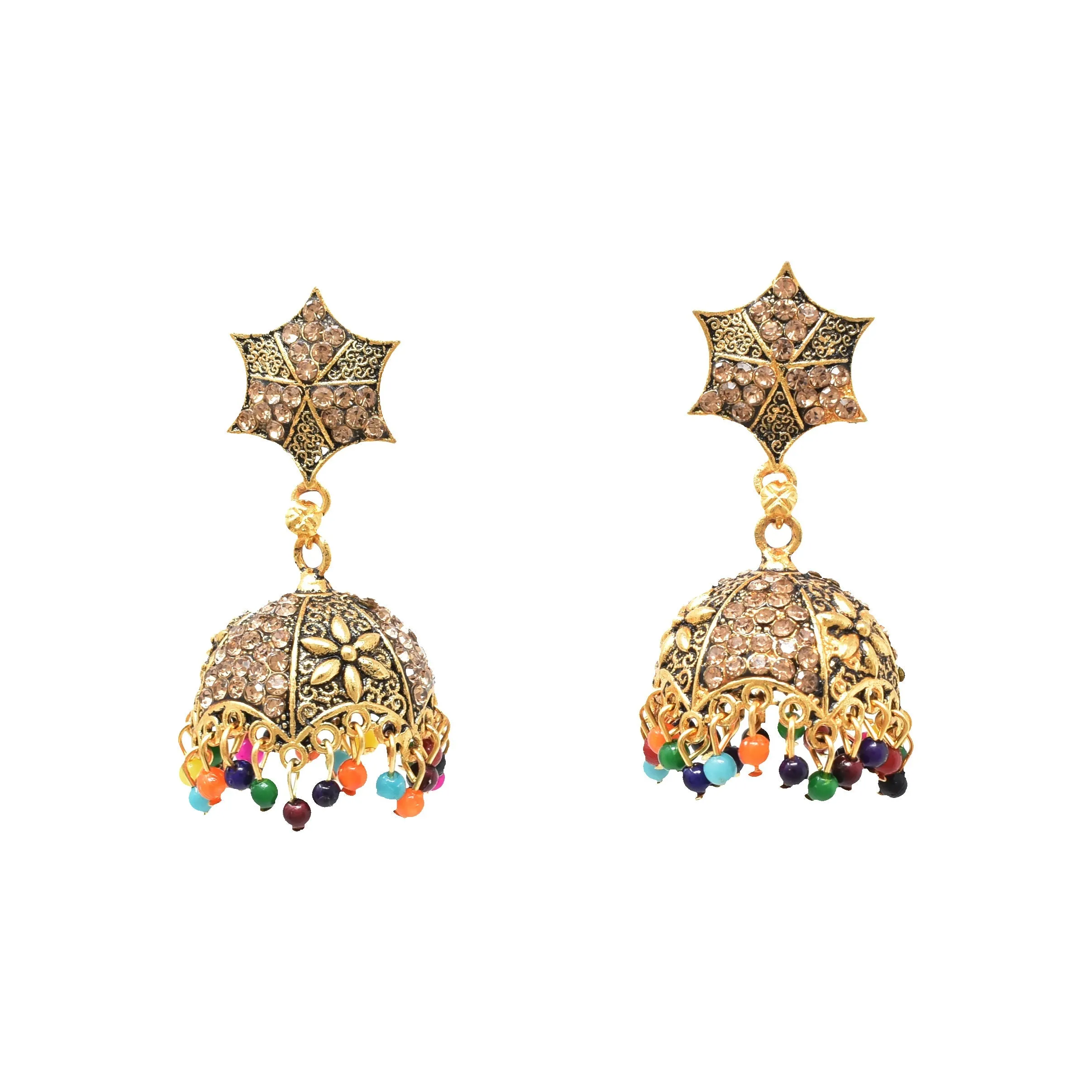 Gold-Plated Oxidized Jhumkas: Timeless Women's Earrings