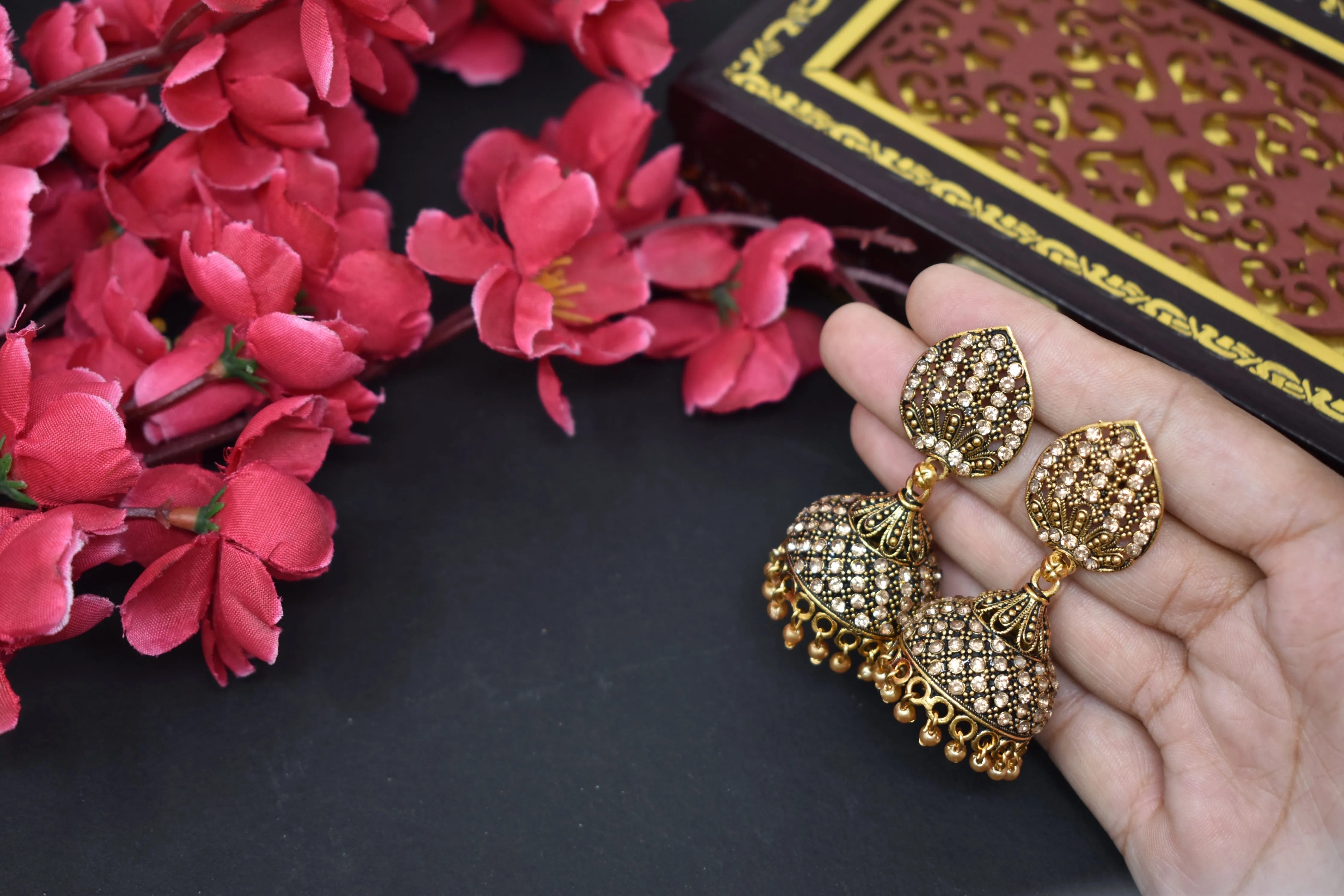 Gold-Plated Oxidized Jhumkas: Women's Classic Design