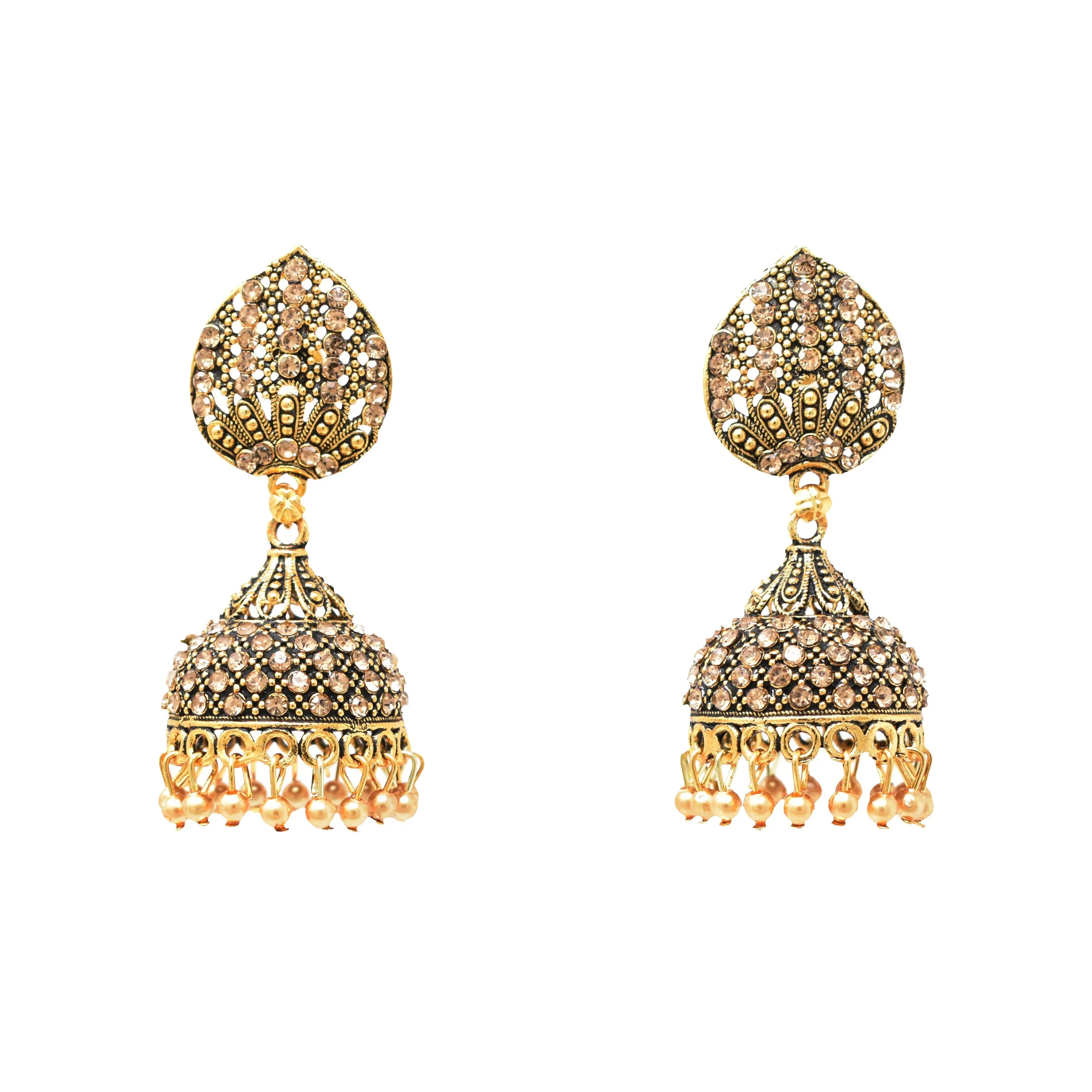 Gold-Plated Oxidized Jhumkas: Women's Classic Design