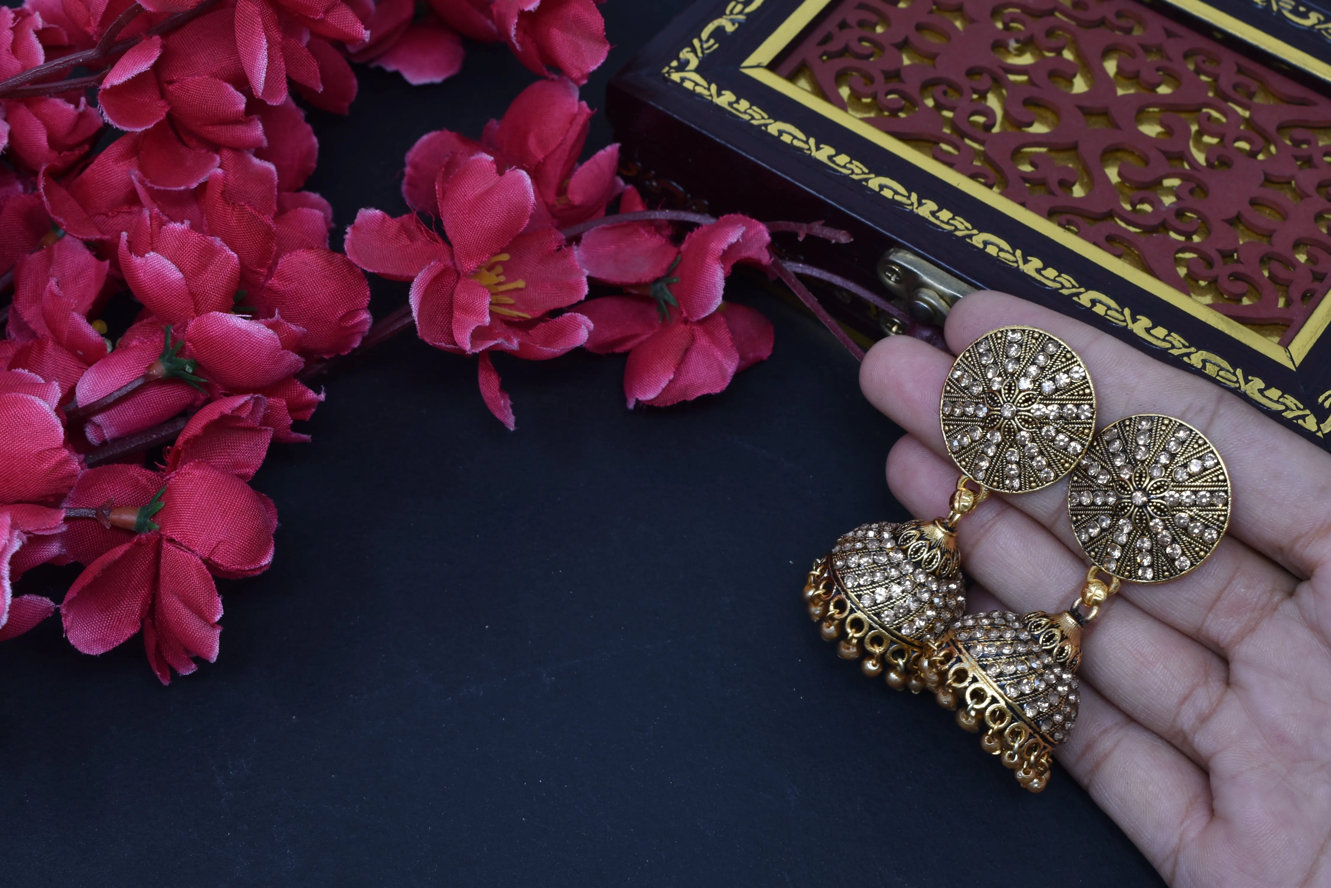 Gold-Plated Oxidized Jhumkas: Women's Classic Earring.