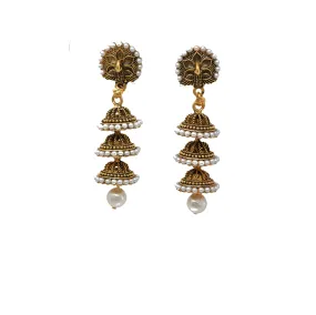 Gold Plated Oxidized Jhumkas: Women's Vintage Style