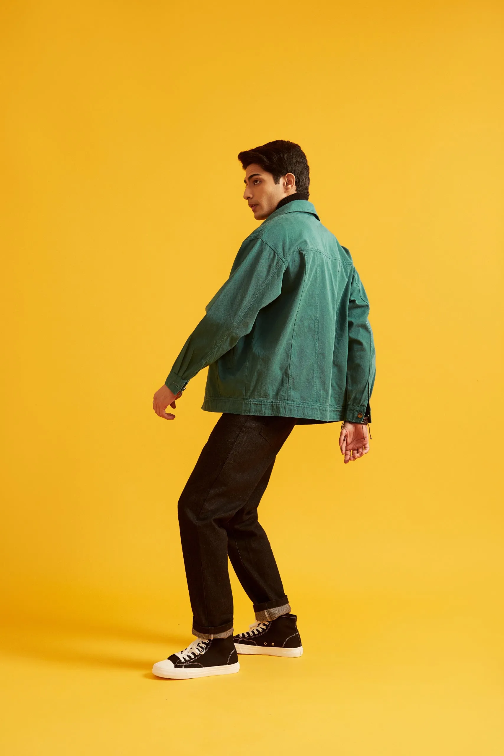 Green Solid Twill Overshirt