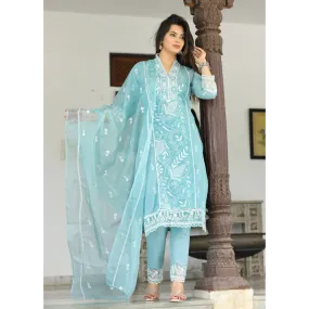 Indolady Cotton Green Lucknowi Suit Set