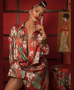 Jayla Red Full Sleeve Evening Dress