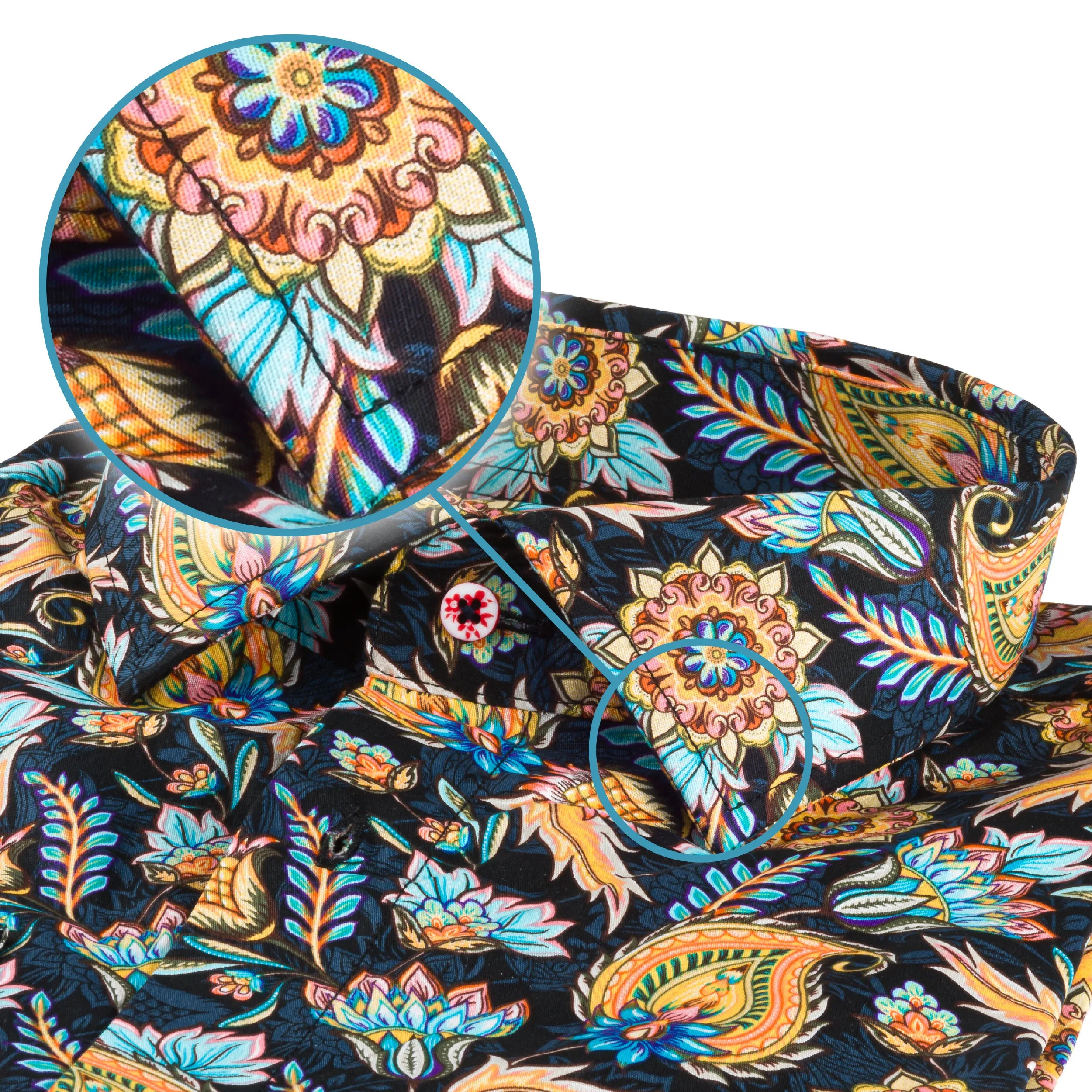 KARL MOMMOO | Italienisches Herren-Hemd blau / orange gemustert. Langarm, Baumwolle, Modern Fit