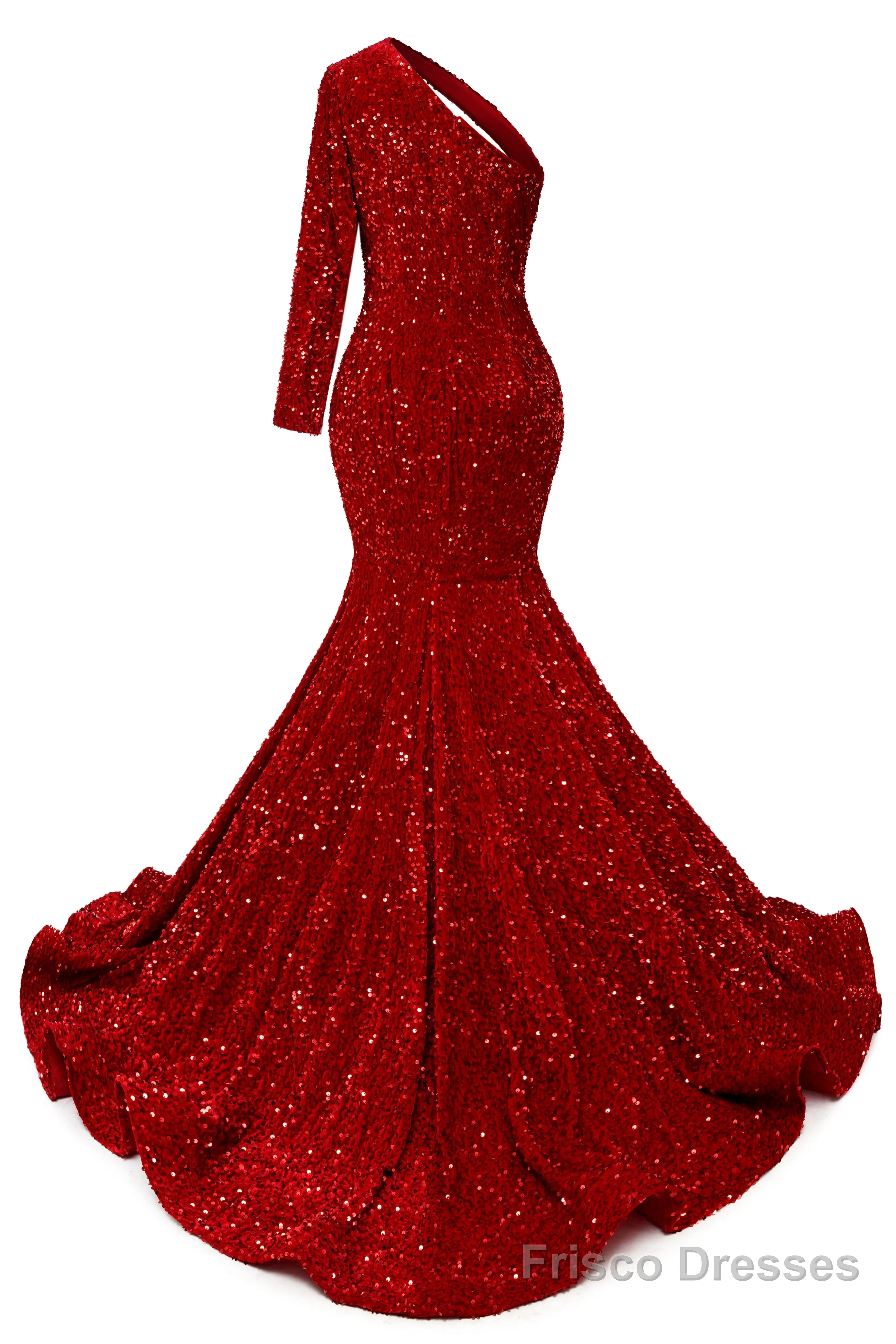 Orange Sequins Mermaid Prom Dresses One Shoulder Evening Dresses Floor Length Wedding Party Gowns