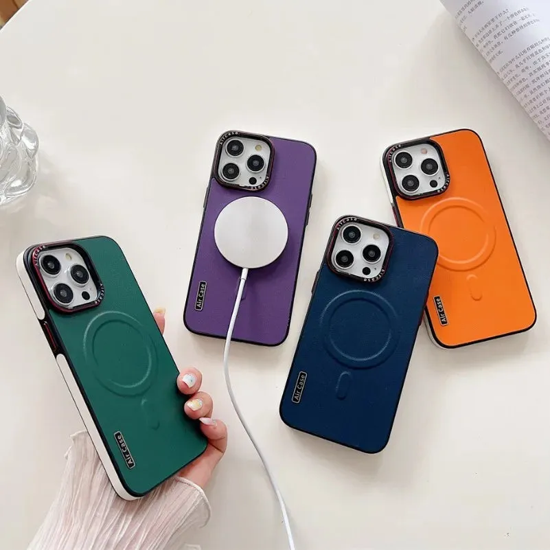 Premium Two-Tone Leather MagSafe Magnetic Shockproof Case for iPhone