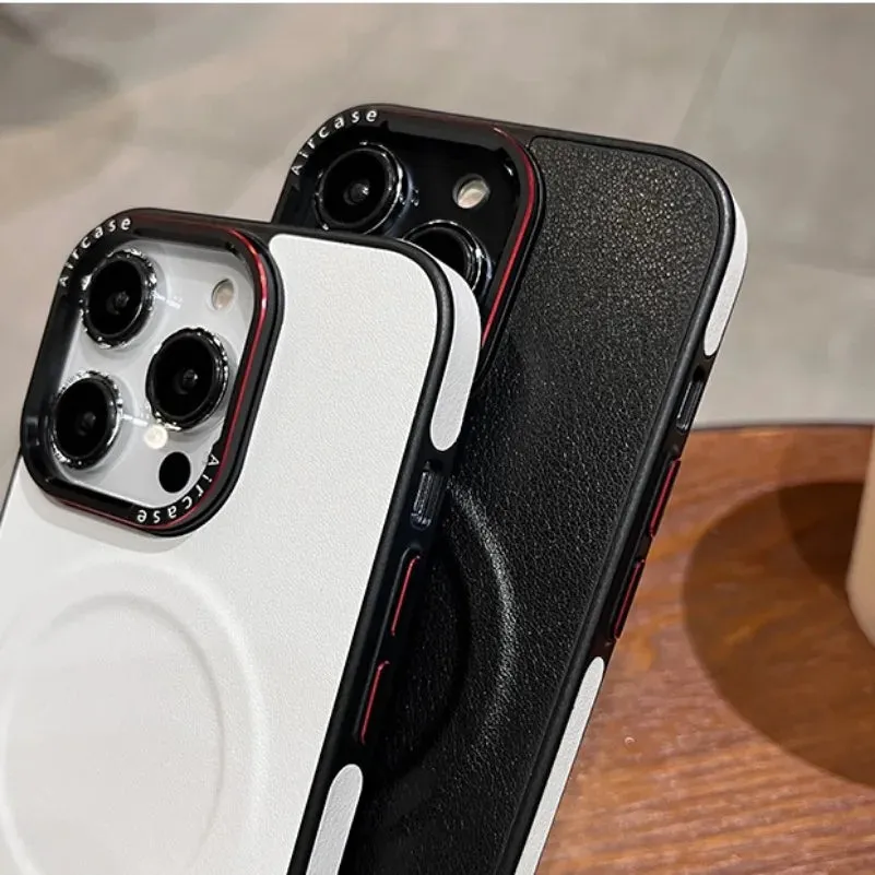 Premium Two-Tone Leather MagSafe Magnetic Shockproof Case for iPhone
