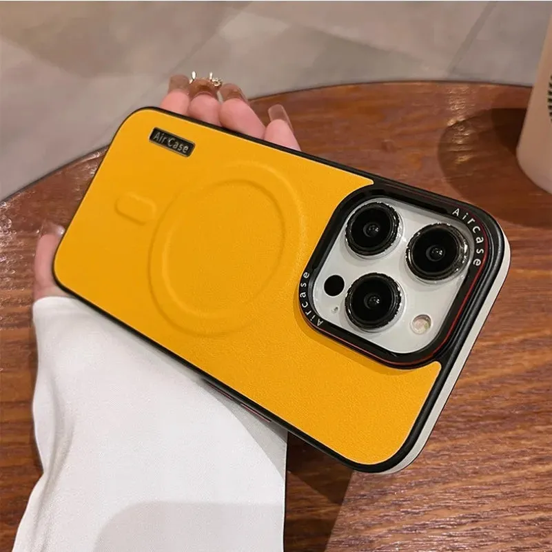 Premium Two-Tone Leather MagSafe Magnetic Shockproof Case for iPhone