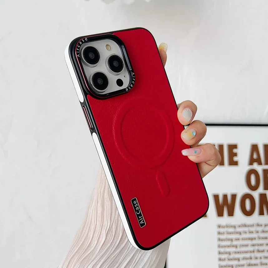 Premium Two-Tone Leather MagSafe Magnetic Shockproof Case for iPhone