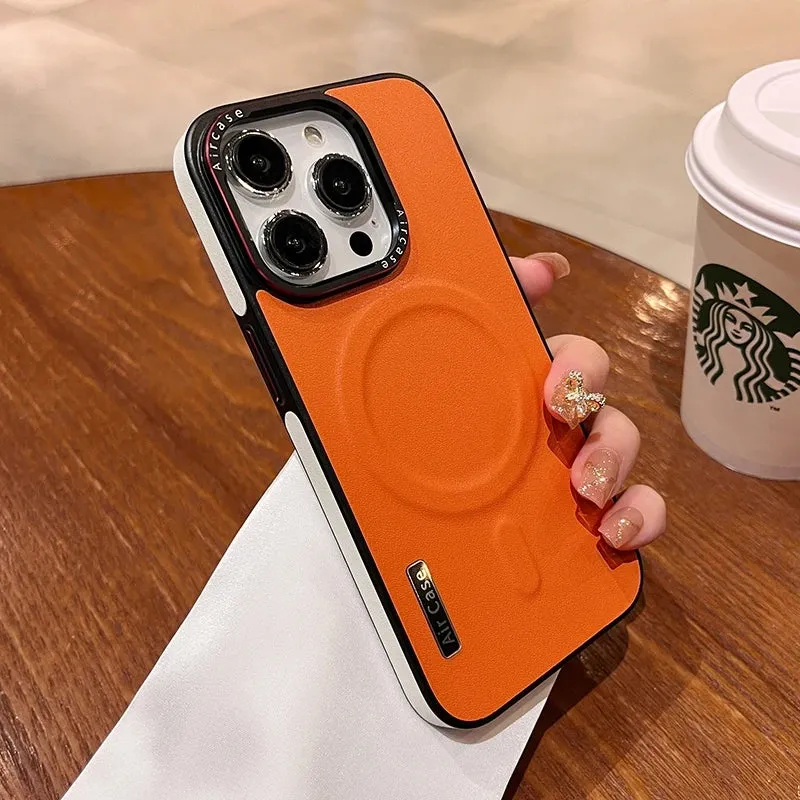 Premium Two-Tone Leather MagSafe Magnetic Shockproof Case for iPhone