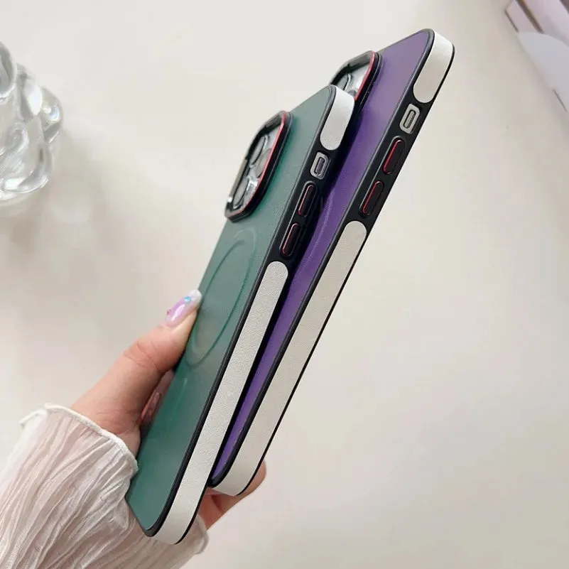 Premium Two-Tone Leather MagSafe Magnetic Shockproof Case for iPhone
