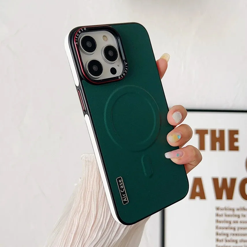 Premium Two-Tone Leather MagSafe Magnetic Shockproof Case for iPhone