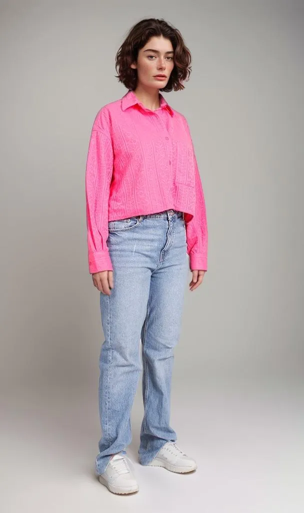 R206567-R206567 - Textured Cropped Shirt - Pink