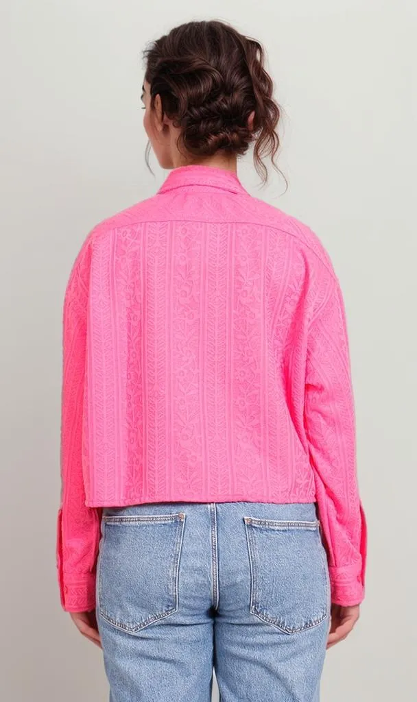 R206567-R206567 - Textured Cropped Shirt - Pink