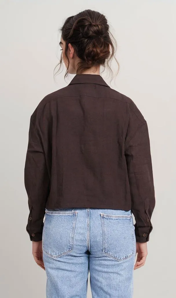 R206571-R206571 - Cropped Button-Up Shirt - Black