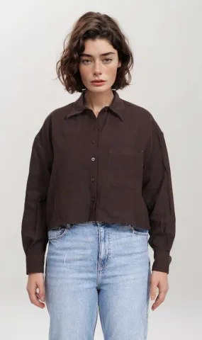R206571-R206571 - Cropped Button-Up Shirt - Black