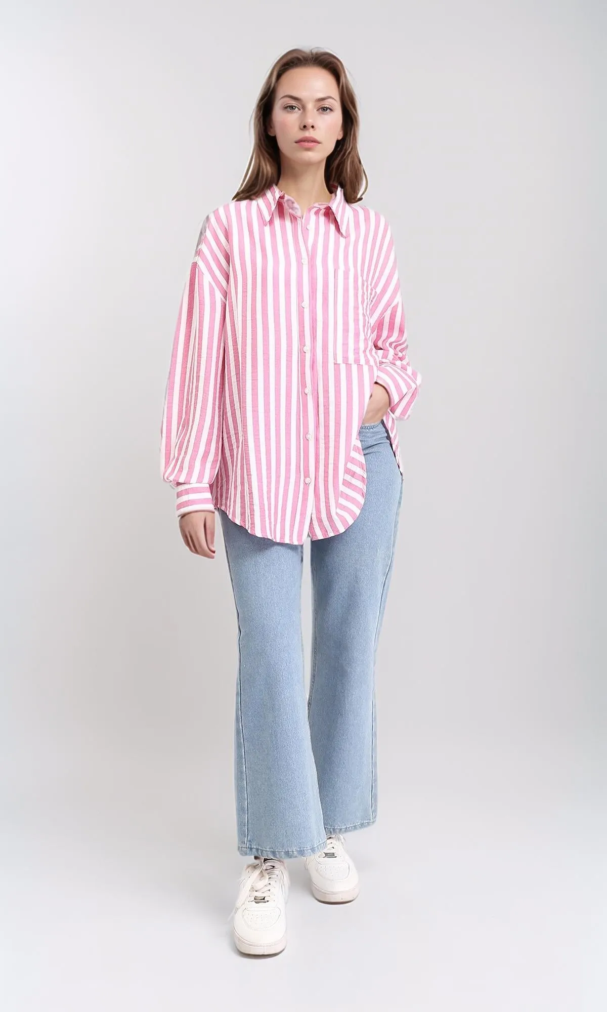 R210604 - Awning Stripes Buttoned Shirt - Pink & White