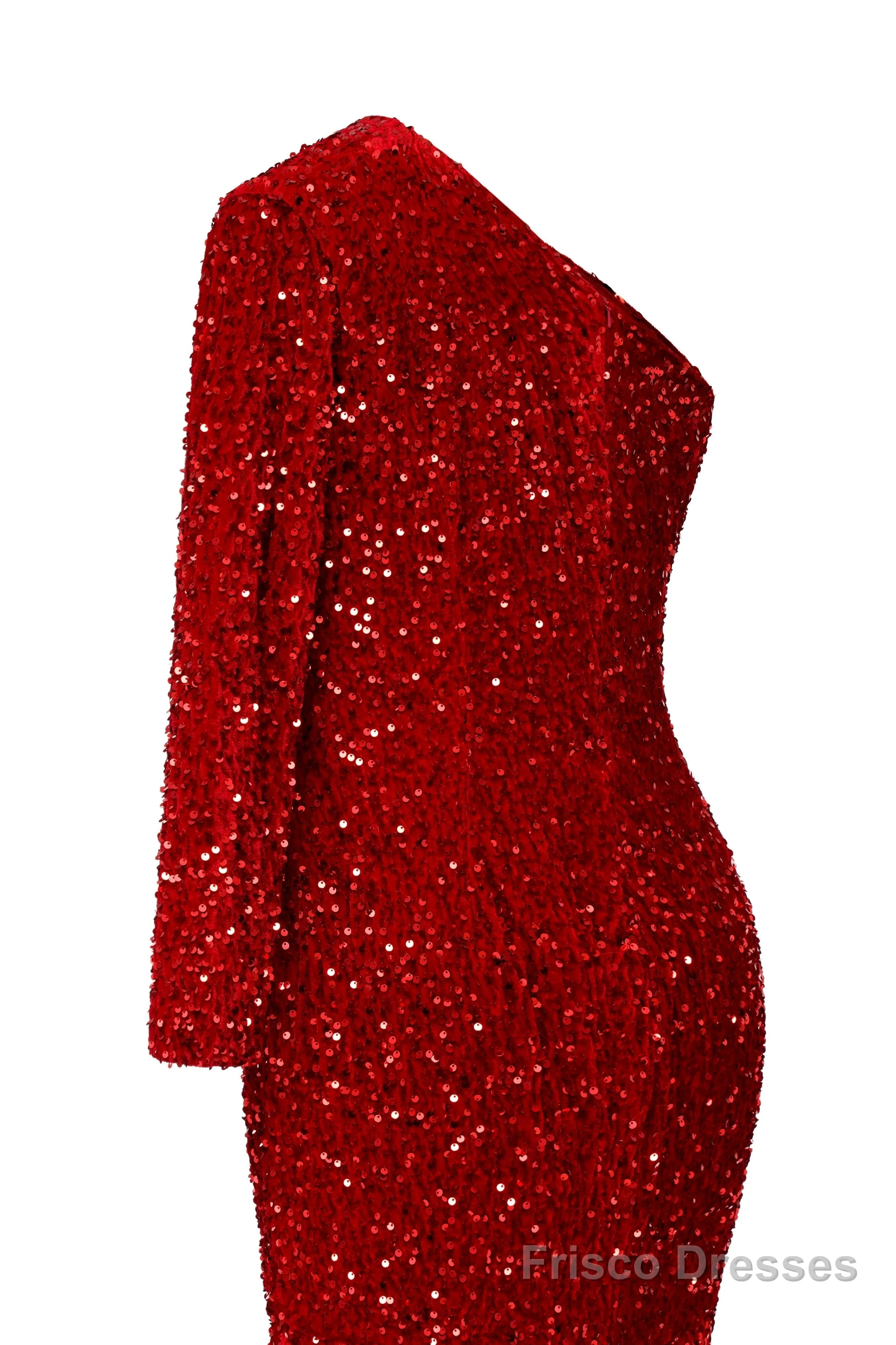 Red Sequins Mermaid Prom Dresses One Shoulder Evening Dresses Floor Length Wedding Party Gowns