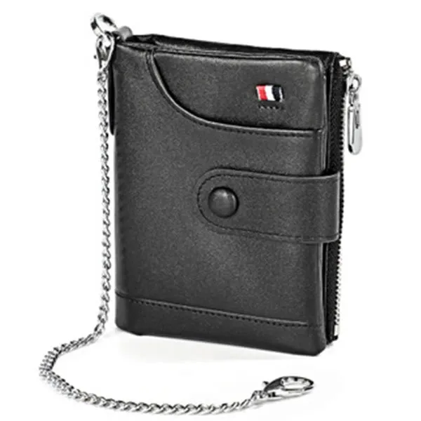 Rfid Blocking Leather Retro Wallet With Chain